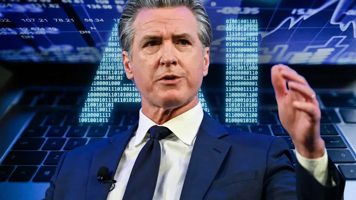 California Valisi Gavin Newsom yapay zeka kararnamesi imzalarken