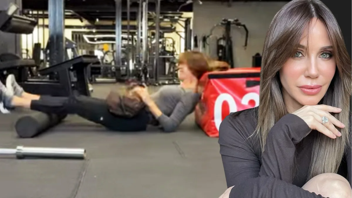 Demet Şener spor antrenmanı sırasında