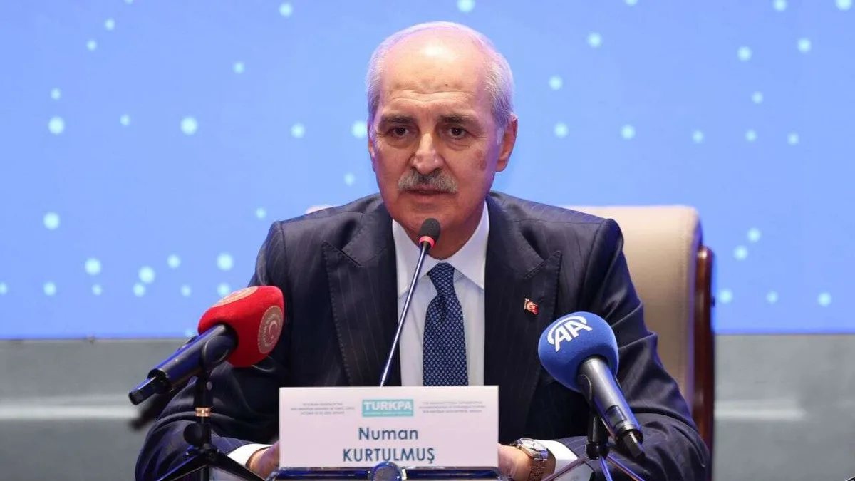 TBMM Başkanı Numan Kurtulmuş TÜRKPA Genel Kurulu'nda basın toplantısında konuşuyor